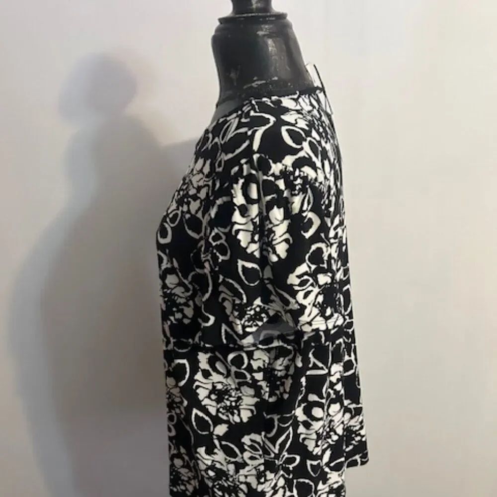 Anne Klein Black/White knit floral tulip sleeves blouse, size P/XL - Picture 4 of 9
